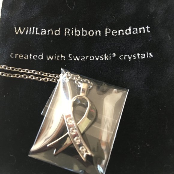 Breast Cancer Awareness Ribbon Pendant - Silver - Picture 4 of 5